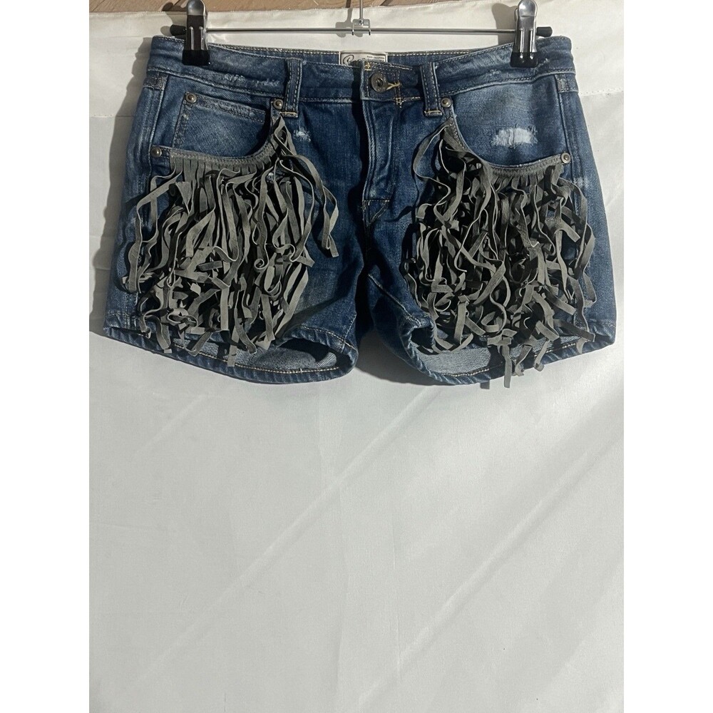 PRPS Heirloom Fringed Distressed Denim Shorts 26 Boho Coastal Festival Cowgirl